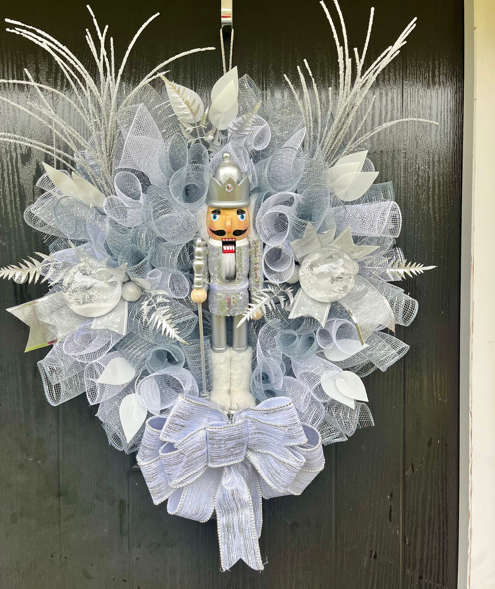 White & Silver Nutcracker Christmas Wreath