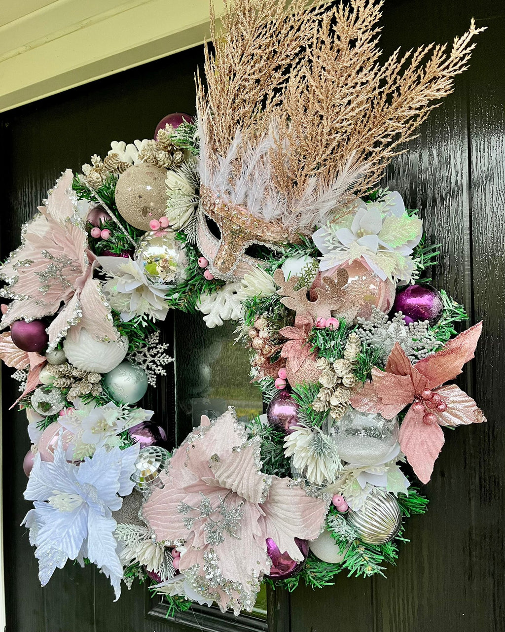 Festive Venetian Mask Christmas Wreath
