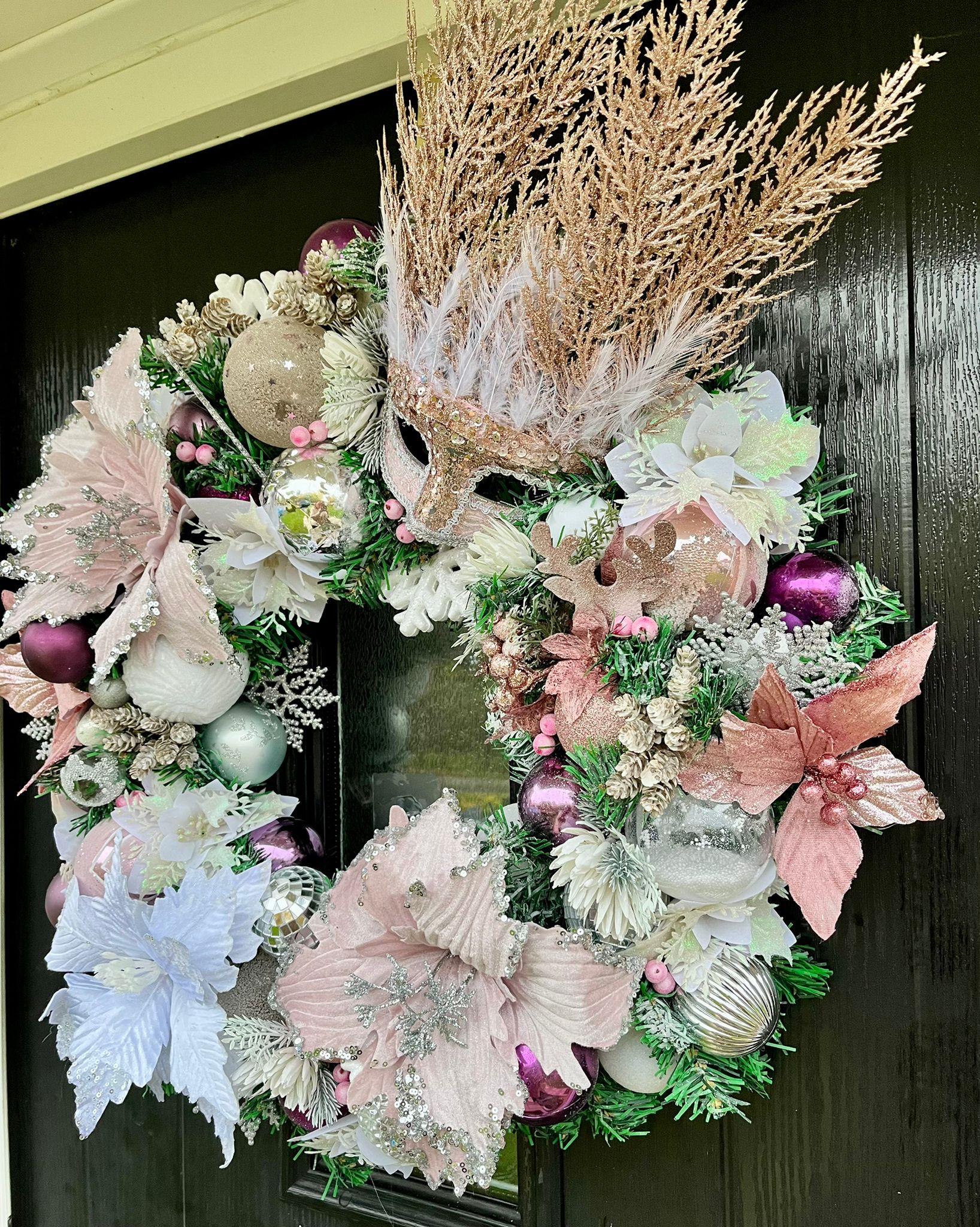 Festive Venetian Mask Christmas Wreath