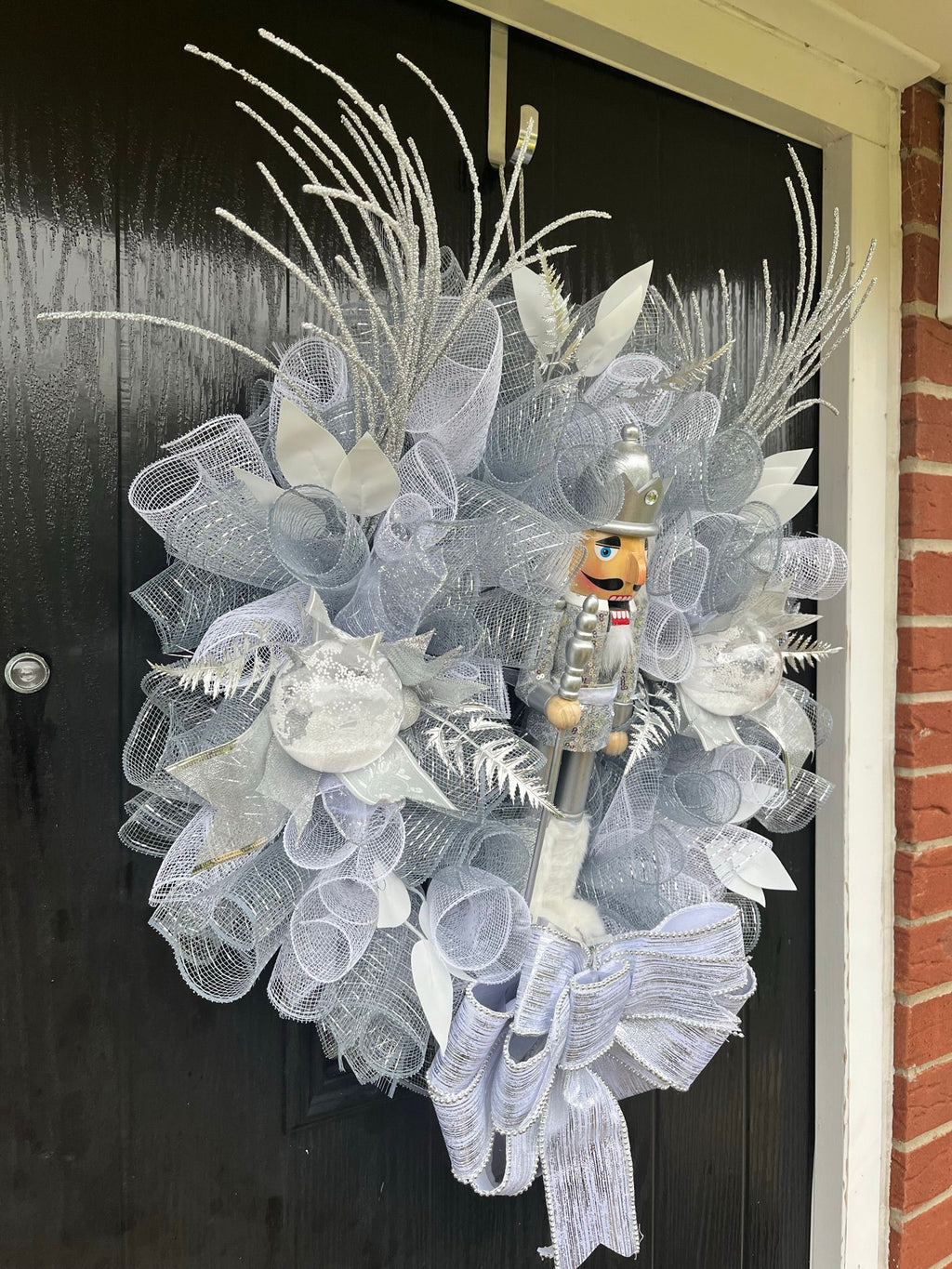 White & Silver Nutcracker Christmas Wreath