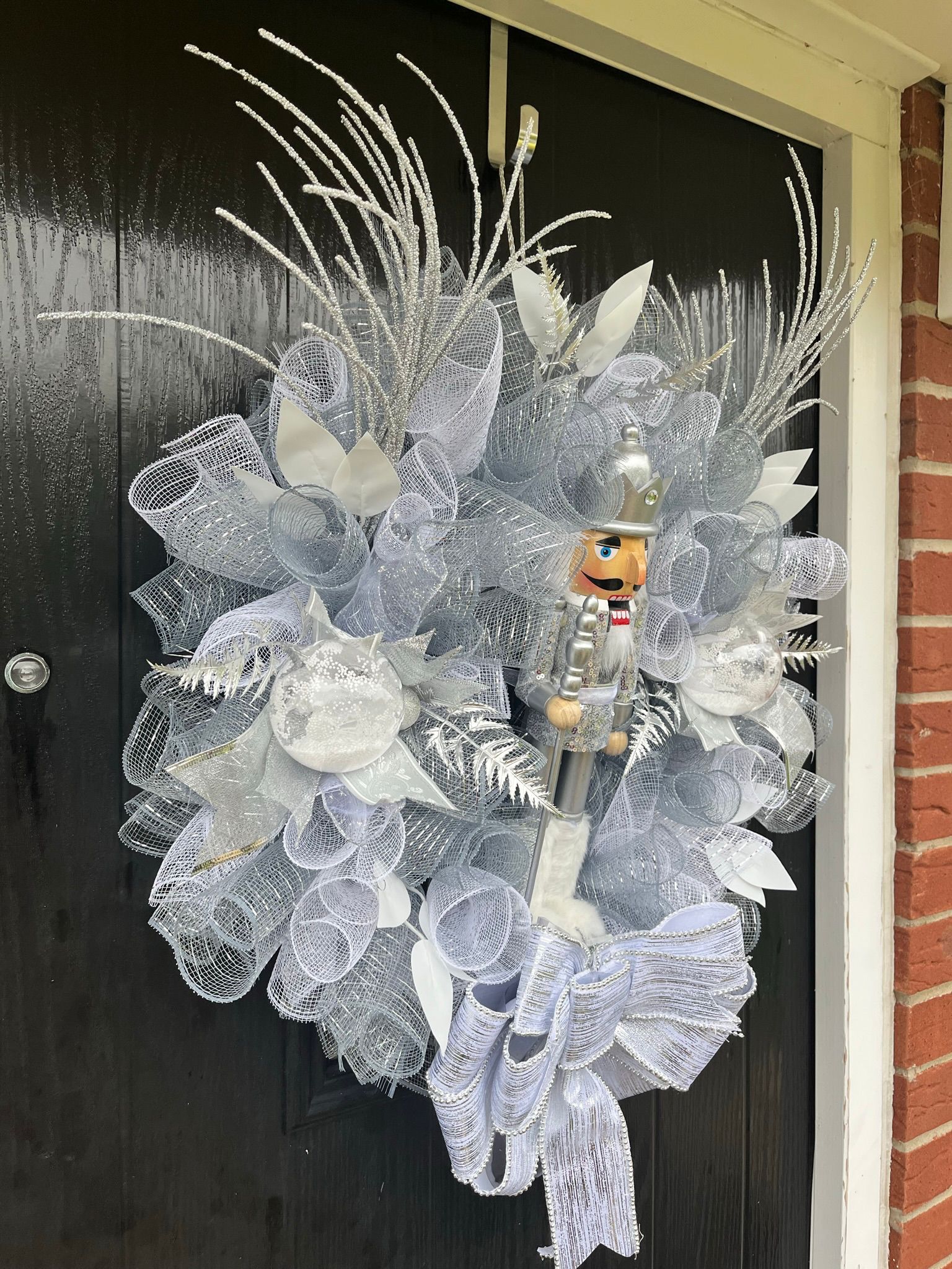 White & Silver Nutcracker Christmas Wreath