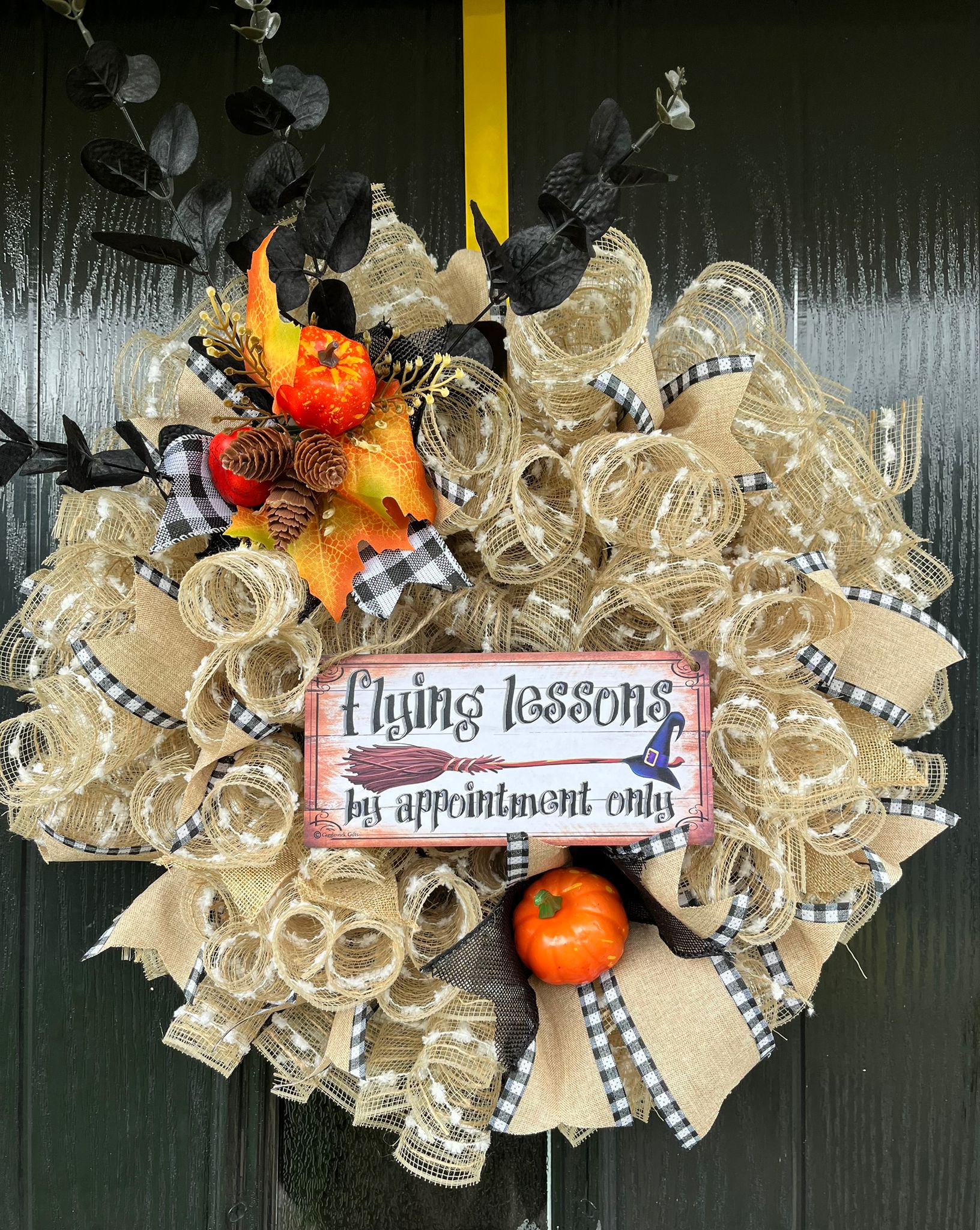 Witch flying lessons Haloween wreath