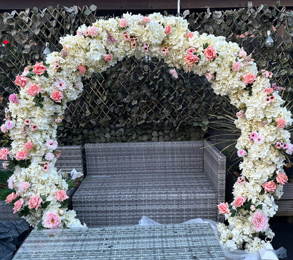 Stunning floral hydrangea arch rental